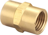 T TANYA HARDWARE Brass Coupling 1/4 Inch NPT Female x 1/4 Inch NPT Female, Hex Head Pipe Fitting, FNPT to FNPT Compressor Connector, Air Hose Adapter Brass Fittings, 0.5" ID × 0.5" ID, Pack of 2