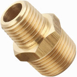T TANYA HARDWARE 3/8 Inch Male to 1/4 Inch Male NPT Hex Nipples Reducer Adapter, NPT Brass Pipe Fittings Adapter, Brass Reducer Pipe Extension Connector, 0.625" OD × 0.5" OD, 5 Piece