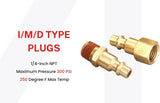 Coupler and Plug Kit (7 Piece), Industrial Type D, 1/4 Inch NPT, Solid Brass Quick Connect Air Hose Fittings Set, with sealant