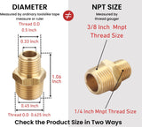 T TANYA HARDWARE 3/8 Inch Male to 1/4 Inch Male NPT Hex Nipples Reducer Adapter, NPT Brass Pipe Fittings Adapter, Brass Reducer Pipe Extension Connector, 0.625" OD × 0.5" OD, 5 Piece