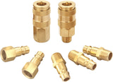T TANYA HARDWARE Pro High Flow Coupler and Plug Kit (7 Piece), V Style, 1/4 Inch NPT, Solid Brass Quick Connect Air Fittings Set