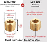 T TANYA HARDWARE 1/2" NPT Male Brass Pipe Plug Counter Sunk Internal Hex Thread Pipe Plug, Thread 0.75" OD, (5 Piece)