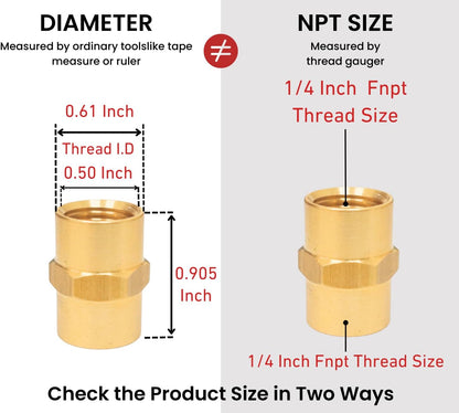 Pipe Fitting and Air Hose Fitings, Hex Nipple Coupling Set - 1/4-Inch NPT x 1/4-Inch NPT,Solid Brass, Female Pipe- 10 Piece