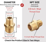 T TANYA HARDWARE Brass Bushing Nipple, Reducing Nipple, Reducer Adapter, 1/4 Inch NPT x 3/8 Inch NPT Pipe, (6 Piece), Brass Extension Connectors, 0.625" OD × 0.5" ID