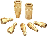T TANYA HARDWARE Air Hose Fittings Quick Connect Brass Air Coupler and Plug Kit, Industrial Type D, 1/4 Inch NPT Air Compressor Fittings, (7 Piece)