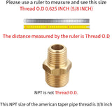 T TANYA HARDWARE Brass Bushing Nipple, Reducing Nipple, Reducer Adapter, 1/4 Inch NPT x 3/8 Inch NPT Pipe, (6 Piece), Brass Extension Connectors, 0.625" OD × 0.5" ID