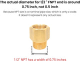 T TANYA HARDWARE Brass Fitting Reducer Adapter, 1/2 Inch NPT Male to 1/2 Inch NPT Female, Male to Female Pipe Adapter, Brass Pipe Extension Fittings, 0.75" OD × 0.75" ID, Pack of 2