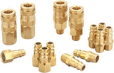 T TANYA HARDWARE Pro High Flow Coupler and Plug Kit (14 Piece), V Style, 1/4 Inch, NPT, Solid Brass Quick Connect Air Fittings Set