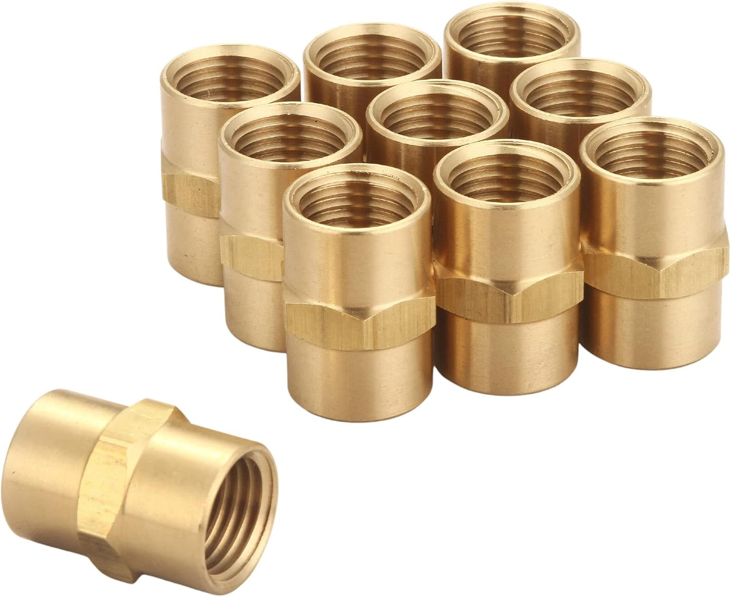 Pipe Fitting and Air Hose Fitings, Hex Nipple Coupling Set - 1/4-Inch NPT x 1/4-Inch NPT,Solid Brass, Female Pipe- 10 Piece