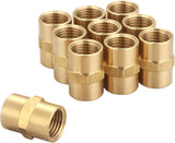 T TANYA HARDWARE Brass Coupling 1/4 Inch NPT Female x 1/4 Inch NPT Female Hex Head Pipe Fitting, Pack of 10, Compressor connector 1/4 fnpt to 1/4 fnpt Coupler, Air Hose Adapter Brass Fittings