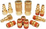 TANYA HARDWARE 1/4" NPT Air Hose Fittings Kit, 13 PCS Brass Male and Female Coupler Plug Set, Industrial Quick Connect Air Compressor Fittings