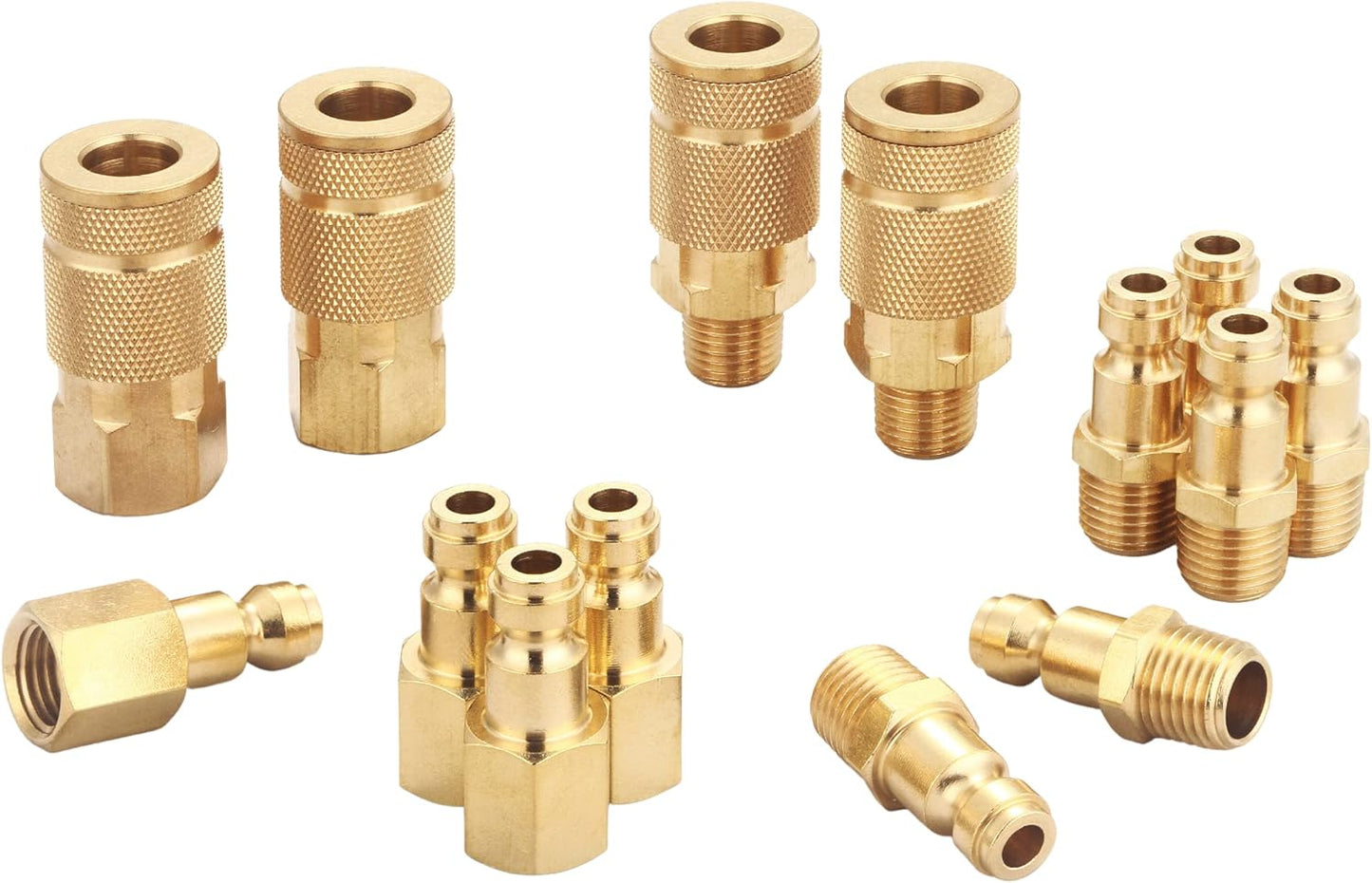 Tanya Hardware Coupler and Plug Kit (14 Piece), Automotive Type C, 1/4 in. NPT, Solid Brass Quick Connect Air Fittings Set