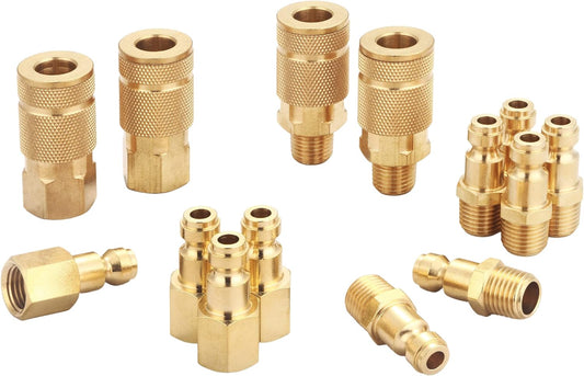 Tanya Hardware Coupler and Plug Kit (14 Piece), Automotive Type C, 1/4 in. NPT, Solid Brass Quick Connect Air Fittings Set