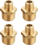 T TANYA HARDWARE Brass Reducing Hex Nipple, 1/4 Inch NPT Male Pipe x 1/2 Inch NPT Male Pipe, Thread 0.5" OD to 0.75" OD, (4 Piece)
