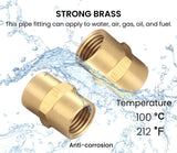 T TANYA HARDWARE Brass Coupling 1/4 Inch NPT Female x 1/4 Inch NPT Female, Hex Head Pipe Fitting, FNPT to FNPT Compressor Connector, Air Hose Adapter Brass Fittings, 0.5" ID × 0.5" ID, Pack of 2
