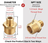 T TANYA HARDWARE 1/2 Inch Male to 3/8 Inch Male NPT Adapter, Brass Reducing Hex Nipple, Thread 0.75" OD to 0.625" OD, Pack of 4