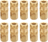 T TANYA HARDWARE Pro High Flow Female Coupler Kit (10 Piece), V Style, 1/4 Inch NPT, Solid Brass Quick Connect Air Fittings Set