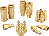 T TANYA HARDWARE Coupler and Plug Kit (14 Piece), Industrial Type D, 1/4 Inch NPT, Solid Brass Quick Connect Air Fittings Set
