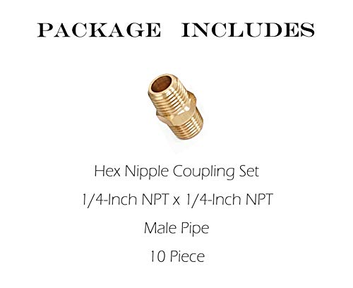 Hex Nipple Coupling Set, 1/4-Inch NPT x 1/4-Inch NPT, Brass Male Pipe (10 Piece)