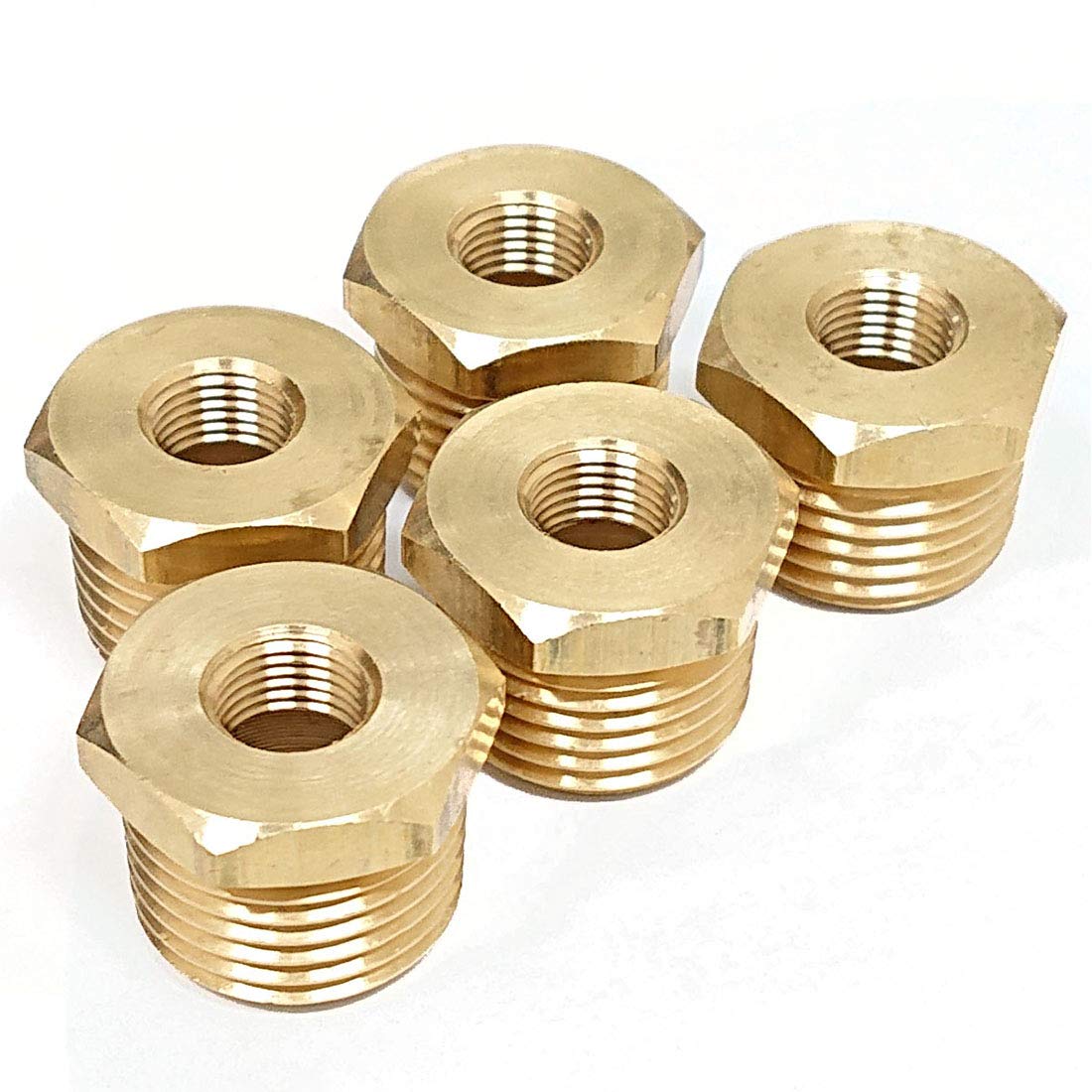 Tanya Hardware 1/2" NPT Male x 1/8" NPT Female Brass Pipe Fitting, Hex Bushing, Reducer Adapter (5 Piece).