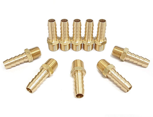 Tanya Hardware Pipe Fitting and Air Hose End Fitings, 3/8" Barb x 1/4" NPT Male Thread Pipe, Solid Brass, Male Pipe, Adapter - 10 Piece.