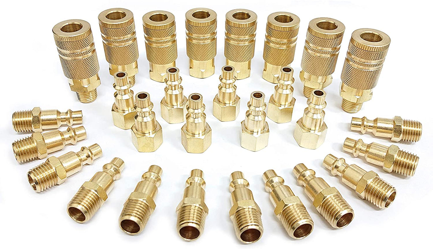 Tanya Hardware Coupler and Plug Kit (28 Piece), Industrial Type D, 1/4 in. NPT, Solid Brass Quick Connect Air Fittings Set.